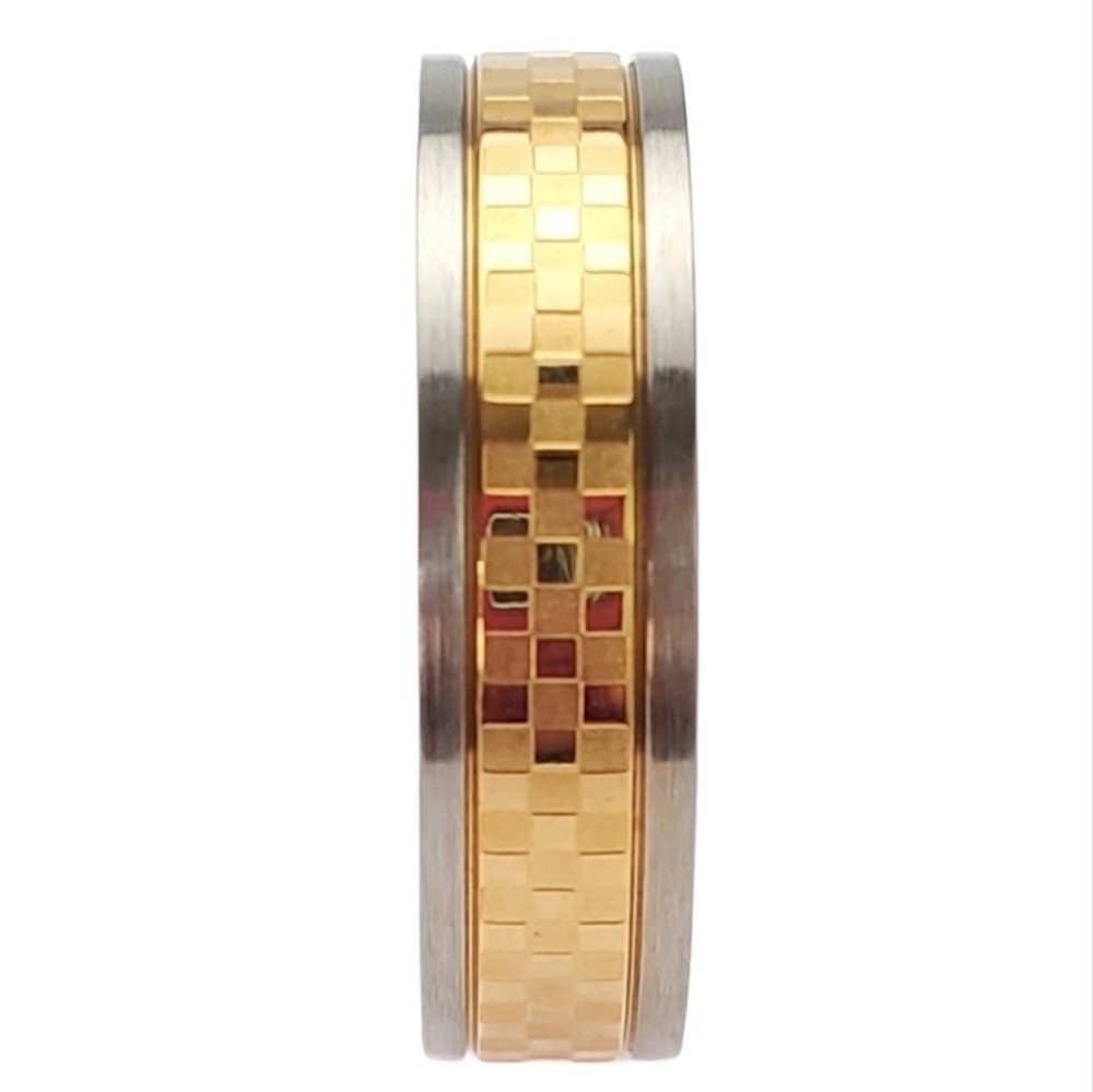 Men's Two tone gold silver Stainless Steel Band Ring sizes 10 12 Modern *